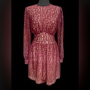 New Michael Kors burgundy long sleeve lace dress